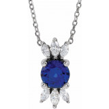 14K White Blue Sapphire & 1/5 CTW Diamond 16-18 Necklace - 86961605P photo