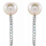 14K White Freshwater Cultured Pearl & 1/6 CTW Diamond Hoop Earrings - 86643605P photo 2