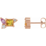 14K Rose Yellow Sapphire, Pink Sapphire, & 1/8 CTW Diamond Earrings - 87140602P photo