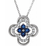 14K White Blue Sapphire & 1/10 CTW Diamond Clover 18 Necklace - 86369600P photo