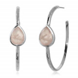 Southern Gates Sterling Silver Hammered Rose Quartz Hoop Earrings photo