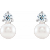 14K White Freshwater Cultured Pearl & 1/2 CTW Diamond Earrings - 86719600P photo 2