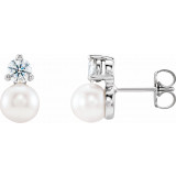 14K White Freshwater Cultured Pearl & 1/2 CTW Diamond Earrings - 86719600P photo
