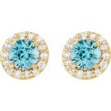 14K Yellow 4 mm Round Blue Zircon & 1/8 Diamond Earrings - 86839629P photo 2