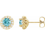 14K Yellow 4 mm Round Blue Zircon & 1/8 Diamond Earrings - 86839629P photo