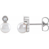 14K White Akoya Cultured Pearl & 1/8 CTW Diamond Bezel-Set Earrings - 87317101P photo