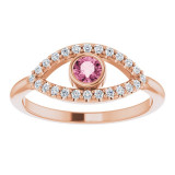 14K Rose Pink Tourmaline & White Sapphire Evil Eye Ring - 72064652P photo 3