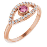 14K Rose Pink Tourmaline & White Sapphire Evil Eye Ring - 72064652P photo