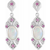14K White Ethiopian Opal & Pink Sapphire Vintage-Inspired Earrings - 87059605P photo 2