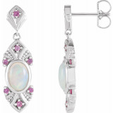 14K White Ethiopian Opal & Pink Sapphire Vintage-Inspired Earrings - 87059605P photo