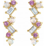 14K Yellow Ethiopian Opal, Pink Sapphire & 1/10 CTW Diamond Scattered Bar Earrings - 87048607P photo 2