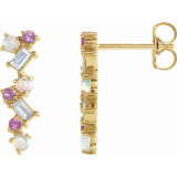 14K Yellow Ethiopian Opal, Pink Sapphire & 1/10 CTW Diamond Scattered Bar Earrings - 87048607P photo