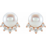 14K Rose Freshwater Cultured Pearl & .08 CTW Diamond Earrings - 86767607P photo 2