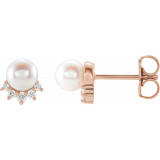 14K Rose Freshwater Cultured Pearl & .08 CTW Diamond Earrings - 86767607P photo