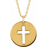 14K Yellow Pierced Cross Disc 16-18 Necklace - R45392102P photo