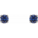 14K White 3 mm Round Blue Sapphire Youth Birthstone Earrings - 65164370069P photo 2