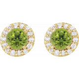 14K Yellow 4 mm Round Peridot & 1/8 Diamond Earrings - 86839633P photo 2