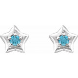 14K White 3 mm Round March Youth Star Birthstone Earrings - 653421608P photo 2