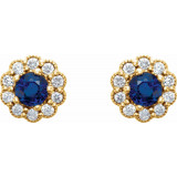 14K Yellow 3.2 mm Round Blue Sapphire & 1/6 CTW Diamond Earrings - 862546005P photo 2