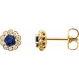 14K Yellow 3.2 mm Round Blue Sapphire & 1/6 CTW Diamond Earrings - 862546005P photo