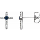 14K White Blue Sapphire & .05 CTW Diamond Cross Earrings - R17021608P photo