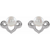 14K White Freshwater Cultured Pearl Earrings - 86939600P photo 2