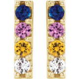14K Yellow Multi-Color Sapphire Bar Earrings - 86951601P photo 2
