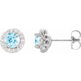 14K White 4 mm Round Aquamarine & 1/8 Diamond Earrings - 86839611P photo