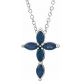 14K White Blue Sapphire Cross Necklace - R423776130P photo