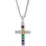 14K White Multi-Gemstone Cross 16-18 Necklace - R42381605P photo