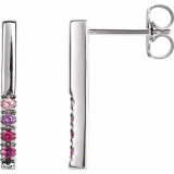14K White Pink Multi-Gemstone French-Set Bar Earrings - 87067600P photo