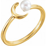 14K Yellow Cultured Freshwater Pearl Crescent Moon Ring - 6494601P photo