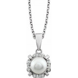 14K White Freshwater Cultured Pearl & .05 CTW Diamond 18 Necklace - 65195360006P photo