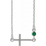 14K White Emerald Sideways Cross 16-18 Necklace - R4235560004P photo