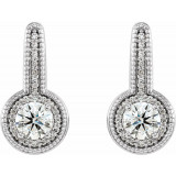 14K White 5/8 CTW Diamond Milgrain Halo-Style Dangle Earrings - 86629604P photo 2