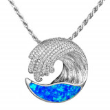 Alamea Sterling Silver Opal and CZ Wave Pendant photo
