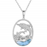 Alamea Sterling Silver Larimar and CZ Dolphin Pendant photo