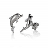 Alamea Sterling Silver and CZ Dolphin Post Earrings photo