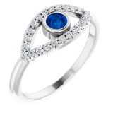 14K White Blue Sapphire & White Sapphire Evil Eye Ring - 72064605P photo