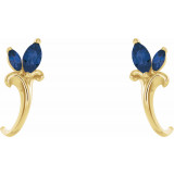 14K Yellow Blue Sapphire Floral-Inspired J-Hoop Earrings - 868156019P photo 2