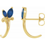 14K Yellow Blue Sapphire Floral-Inspired J-Hoop Earrings - 868156019P photo