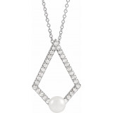 14K White Freshwater Cultured Pearl & 1/4 CTW Diamond Geometric 16-18 Necklace - 869997005P photo