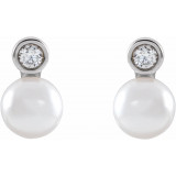 14K White Akoya Cultured Pearl & .06 CTW Diamond Bezel-Set Earrings - 87317155P photo 2