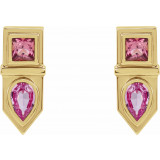 14K Yellow Pink Multi-Gemstone Geometric Bar Drop Earrings - 87039604P photo 2
