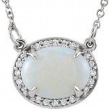 14K White Opal & .05 CTW Diamond Halo-Style 16 1/2 Necklace - 85902101P photo