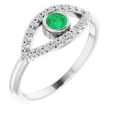 14K White Emerald & White Sapphire Evil Eye Ring - 72064614P photo